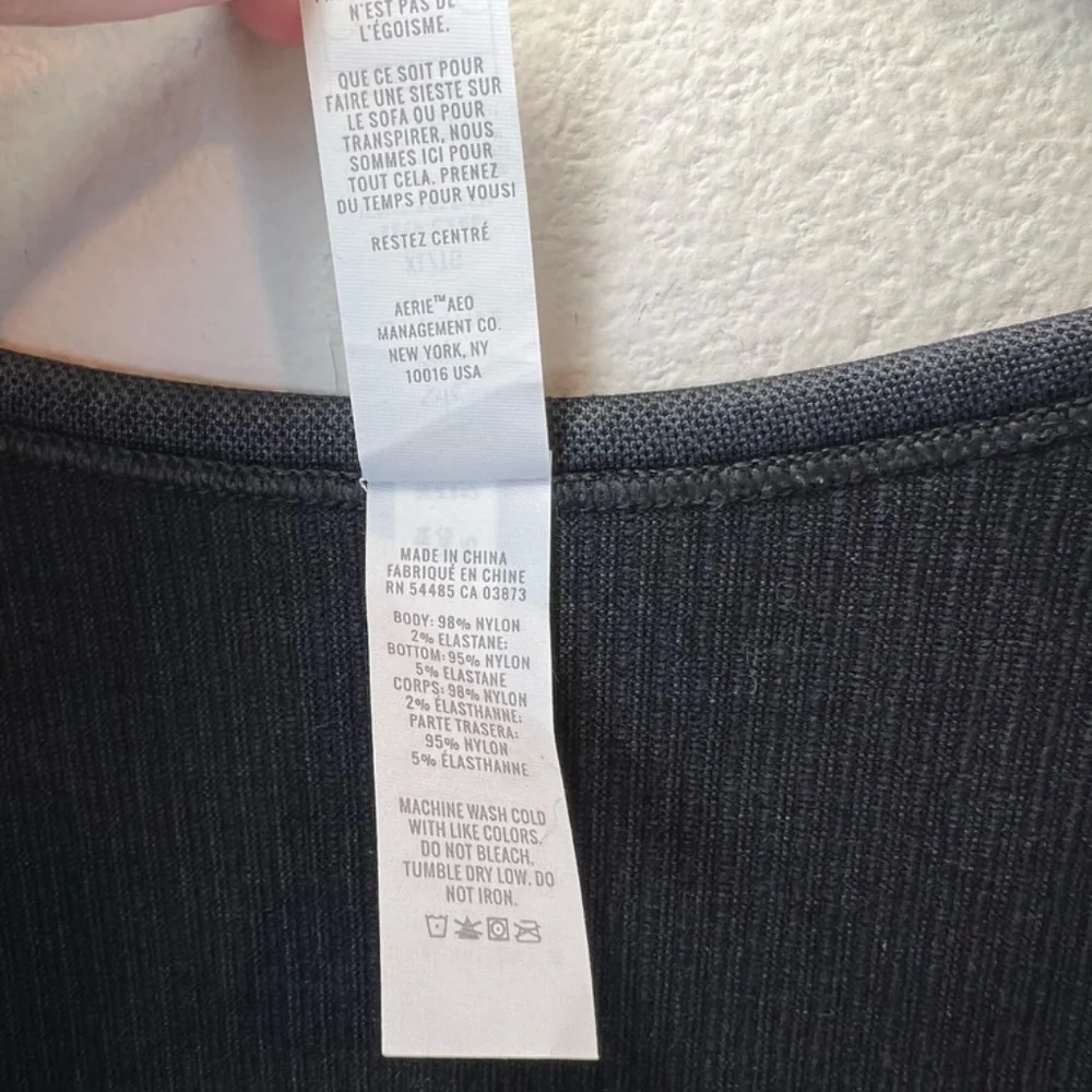 Offline By Aerie Seamless Cable Square Neck Ribbed Top Shirt Black NEW Womens XL - Picture 7 of 15